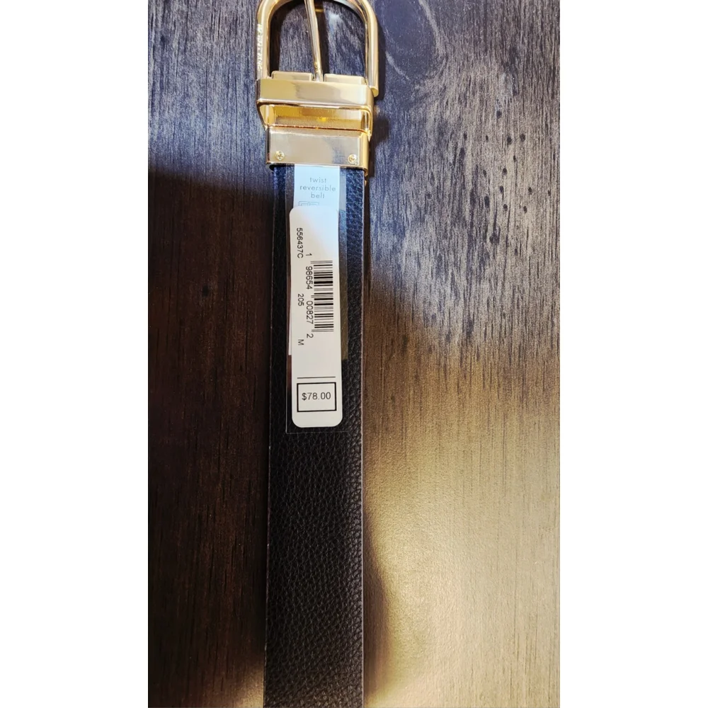 Michael Kors Women REVERSIBLE LEATHER Logo Belt SZ M MEDIUM Dark Brown & Black